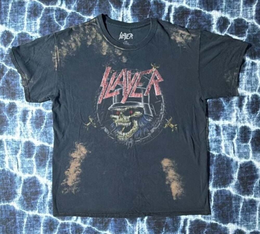 Slayer Slaytanic Wehrmacht Skull Acid Wash Bleach Distressed T-Shirt